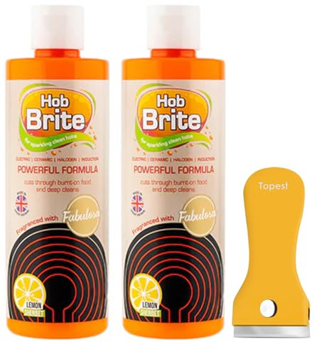2X Hob Brite Hob Cleaner Lemon Sherbet (2X 250 ml), A Powerful Cream Formula for Electric, Ceramic, Halogen and Induction Cookers with Non-Scratch Oven Hob Glass Cleaning Tool