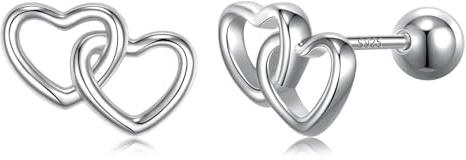 JSGEMSLEE Boucles d'oreilles à tige en argent sterling 925 en forme de cœur avec fermoir à vis - Hypoallergéniques - Pour femme - Boucles d'oreilles pour tragus et cartilage - Bijoux en argent