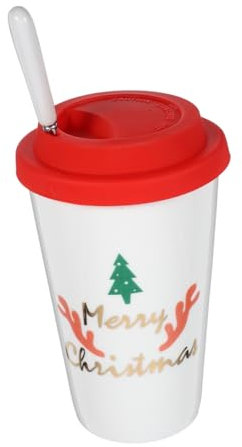 CHILDWEET Ceramic Cup Christmas Tree Design Coffee Mug with Lids Xmas Themed Mug Elegant Present for Friends Family Color