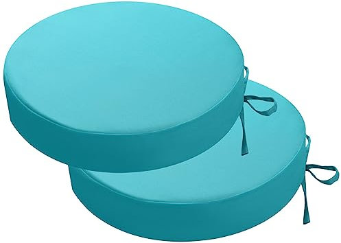 PRIMEPATIO Runde Outdoor-Stuhlkissen, dick, 7 cm, runde Sitzkissen mit Bändern, wasserdicht, rund, für Terrasse, Bistrostuhl, für Gartenmöbel, 38 x 38 cm, Blau, 2 Stück