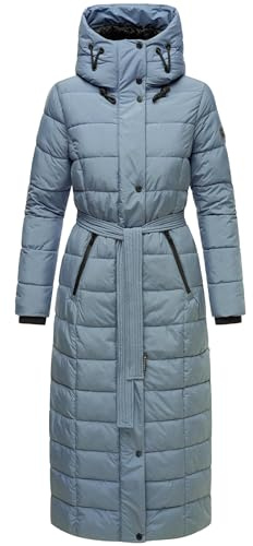 Navahoo Damen Wintermantel Warmer Steppmantel lang mit Kapuze und Taillengürtel Das Teil XIV XS-3XL