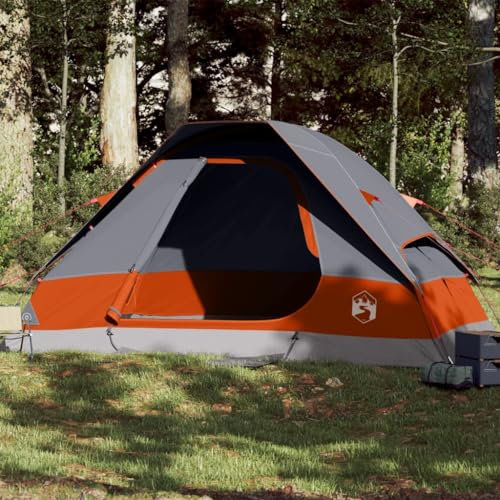 Homgoday Family Tent with Waterproof Dome 6 Person Grey Orange Folding Gazebo Garden Tent for Camping, Parties, Weddings, Terrace, Patio, Outdoor, Beach Pergolas Type1
