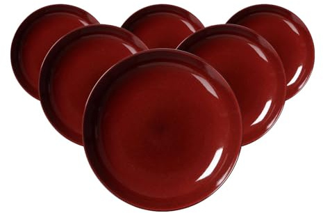 Ritzenhoff & Breker Gambia Suppenteller 6er Set, 23 cm, Tiefe Teller mit Farbverläufen, Skandinavisches Design mit Reaktivglasur, Steinzeug, Rot