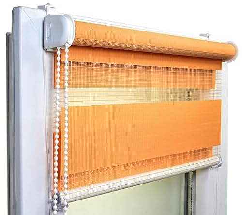Rollos für Fenster ohne Bohren Klemmfix – Doppelrollo Tag Nacht Duo Rollo – Fenster Rollos für Innen Klemmfix ohne Bohren – 75 x 150 cm – Orange – Voppi