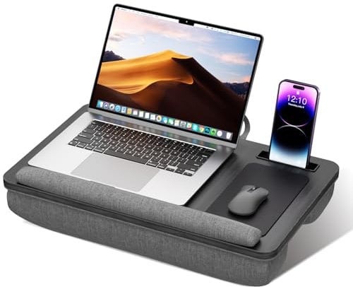 Portable Lap Laptop Desk, Fits up to 17 inch Laptop, with Anti-Slip Strip & Phone Holder, Lightweight Lap Tray Table with Cushion for Couch & Bed (Black A)