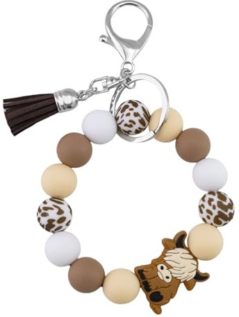 Highland Cow Gifts Highland Cow Stofftier Niedliche Krähe Western Schlüsselanhänger Armband Kuh Geschenke für Frauen Männer, Braun, Small