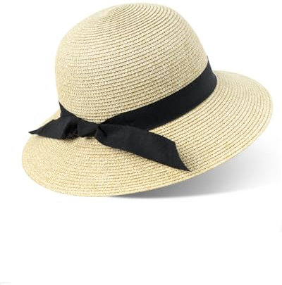 Zylioo L Strohhut Sonnenhut Damen für Großen Kopf, Stroh Strandmütze mit Breiter Krempe,UV Schutz Sommerhut