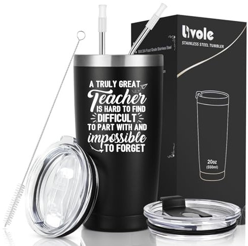 Livole Meaningful Teachers Gifts, A Truly Great Teacher is Hard to Find, Difficult to Part with and Impossible to Forget, Male Teacher Thank You Gifts, Mugs for Teachers, 20oz 600ml Travel Coffee Mug