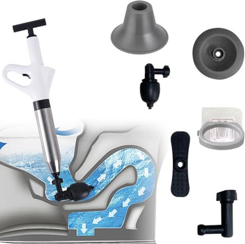 Nettoyeur de tuyaux avec indicateur de pression atmosphérique | 4 ventouses | Déboucheur de tuyaux d'air comprimé pour lavabo, toilettes, salle de bain, douche, cuisine