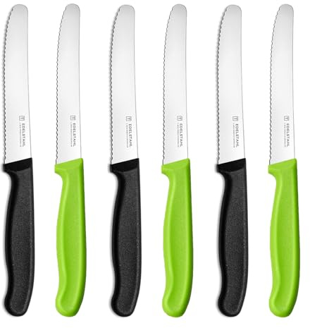 targzier Tafelmesser Set 6-tlg,Edelstahl Tomaten- und Brötchenmesser | Rostfreie Klinge,Frühstücksmesser Wellenschliff,Ergonomischer Griffe aus Polypropylen in Schwarz&Grün,Langlebiges Messer