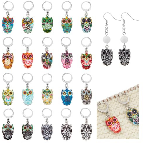 NBEADS 20 Stk. Emaille Häkeln Stich Marker, 3.8cm Eule Thema Legierung Emaille Maschenmarkierer Abnehmbare Häkelanhängsel für Weben Nähen Schmuckherstellung Kunsthandwerk