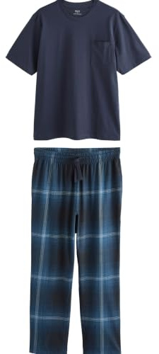 NEXT Herren Standard Kurzärmeliger, Karierter Schlafanzug, Baumwolle