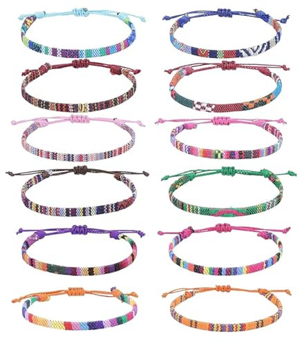 JazRvr Stoffarmband, 12 Freundschaftsarmbänder für Damen und Herren, Wellenmuster Armband Stoff, Verstellbar 16-26 cm, Boho Chic, Strandmode, Sommeraccessoires, Party Schmuck