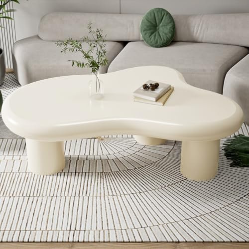TWSOUL Unregelmäßiger Couchtisch in Wolkenform, 100cm Länge 70cm Breite 40cm Höhe Tisch Beige mit 4 Beinen Kreativer Couchtisch für Schlafzimmer, Wohnzimmer