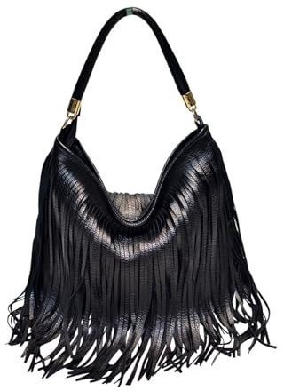CORIOS Borsa a Mano Donna con Frange Borsa a Spalla in PU Pelle Stile Boemo Borsa a Tracolla Design con Frange Bilaterali Accessorio Trendy e Versatile Nero