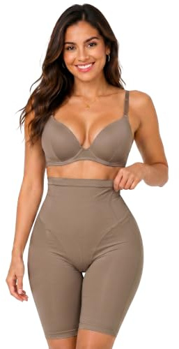 CFab Shapewear Damen Bauchweg Shorts mit hohem Bund | Weiches nahtloses Material mit mittlerer Kompression Anti Slip Silikon und verlängertem Bein für sicheren Alltagssitz