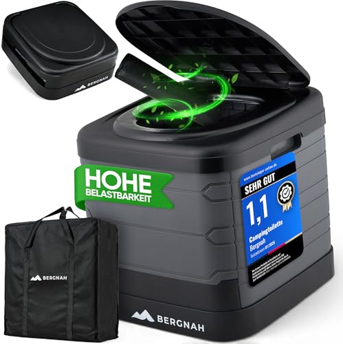 Bergnah Campingtoilette faltbar – tragbare Trockentrenntoilette ohne Chemie für Camping & Vanlife – stabiles Outdoor WC inkl. Bio-Beutel