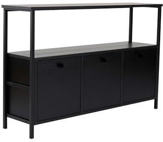 Hanah Home Stilvoller schwarzer Konsolentisch, 120 x 77 x 29,5 cm | 100% melaminbeschichtete Spanplatte, Metallprofil, PVC-Kantenband | modernes Design für Zuhause & Büro