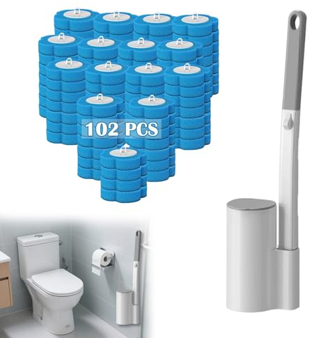 Einweg Toilettenbürste mit 102 Stück Reiniger Nachfüllungen | Klobürste Wandmontage, WC Bürste Bürstengarnitur für Badezimmerreinigung, Waschbecken, Badewanne (Ocean Fresh Duft)