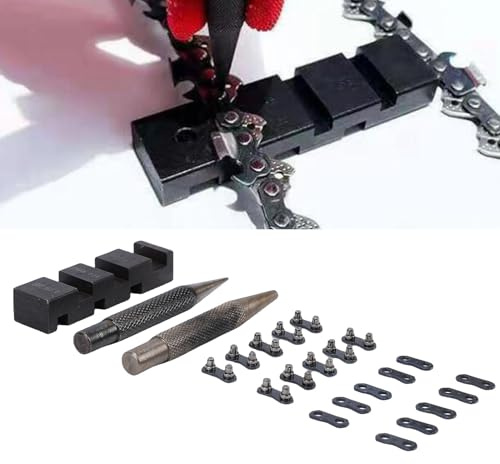 Jectse Demolitore Tascabile per Motoseghe, con 10 Set di Kit di Riparazione per Maglie di Giunzione di Catene per Motoseghe, Compatibile con Passi da 1/4 Pollici, 3/8 Pollici LP, 325