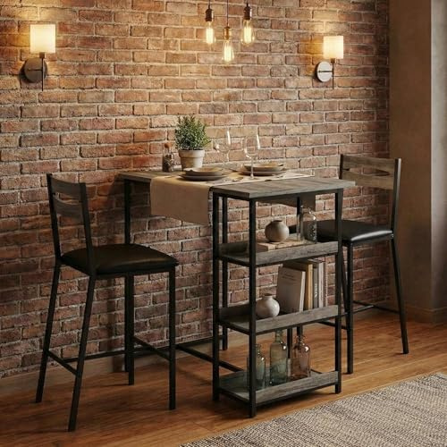 Garvee Bar Tisch Und Stühle Set, 3 Stück Bar Tisch Set Mit Mit Flip Top Erweiterung Und Aufbewahrung Regale, Esstisch Set Für 2, Geeignet Für Kleine Raum Küche Wohnung,Grau