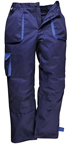 Portwest TX11 Texo Kontrast-Hose 2 Gesäßtaschen Elastischer Bund Doppelnaht | Marine, 2XL, UPF 40+, EN 14404, 40% Polyester, 60% Baumwolle, Reißverschluss, Knieschonertaschen, Klettverschluss