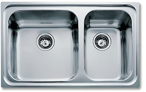 Teka Classic 2C 80 - Fregadero Encastrado de 80 cm, con 2 Cubetas, Chapa de Gran Espesor, Válvula Canasta + Sifón, Insonorización, Color Acero Inoxidable