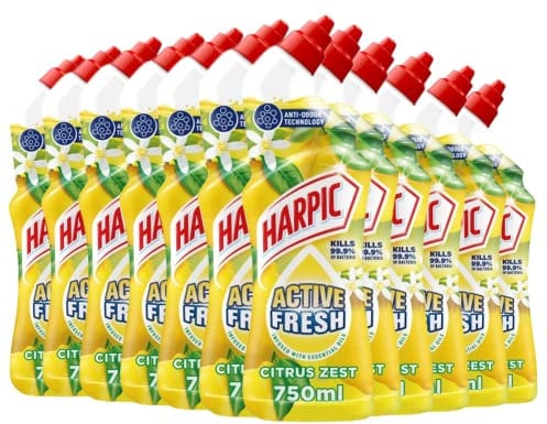 Harpic Active Fresh Toilet Cleaning Gel, Citrus Zest , Pack 12 x 750 ml, Infused with Essential Oils, Kills 99.9% of Bacteria, Toilet Cleaner