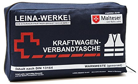 Leina-Werke 11025 KFZ-Verbandtasche Compact mit Warnweste ohne Klett, Blau/Weiß/Rot
