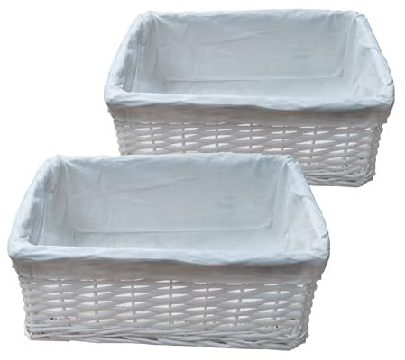 Arpan White Wicker Storage & Hamper Basket with White Cloth Lining – Small, Medium & Large Gift Baskets for Xmas, Wedding, Confetti & Parties, Snack Basket, Wicker Baskets Multipack