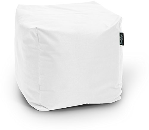 BuBiBag Sitzpouf für Outdoor Sitzsack, Fußhocker ideal für Gaming Sitzsäcke, Wetterfest, Outdoor Pouf (45x45x45cm, Weiß)