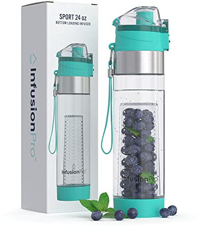 Infusion Pro Wasser-Teesieb – 680 ml Frucht-Infused Wasserflasche | Premium auslaufsicherer Tritan-Kunststoff mit Aufguss-Design an der Unterseite | Klappverschluss mit Neopren-Isolierhülle und Sieb