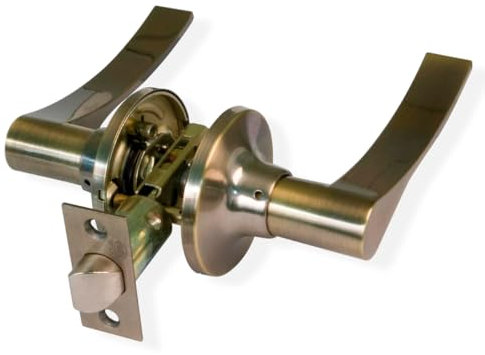 Amig - Set di maniglie per passaggio con serratura | Rosetta per porte | Maniglia ideale per porte in legno | Zamak | Pelle | Serratura d'ingresso di 60/70 mm | Maniglia per porta interna