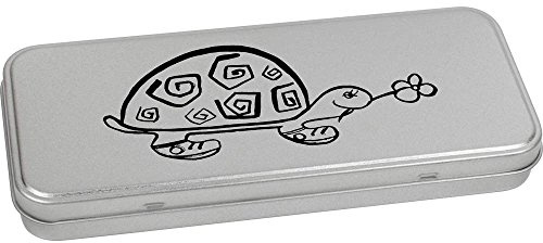 Azeeda 'Tortoise With Flower' Stationery Tin - 180mm (TT00013096) | Metal Hinged Keepsake Box for Pens, Pencils, Crafts and Gifts