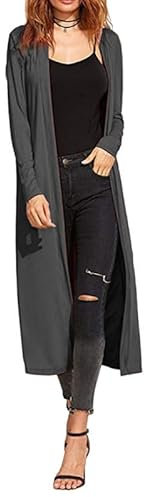 Re Tech UK Ladies Womens Maxi Plus Size Long Cardigans for Women UK Collared Top Long Full Sleeve Floaty Women's Cardigans Coatigans Sizes 8-26 (Charcoal - XL)
