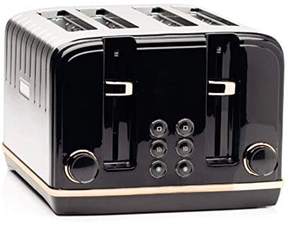 Haden Salcombe Black 4 Slice Toaster - Dual Browning Control, Retro Design, Wide Slot Toaster - Stainless Steel Housing - Self Centring Function - Easy To Clean 4 Slice Toaster - 2300W