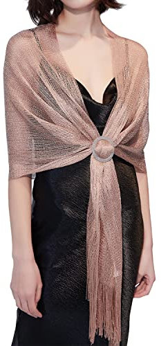 DiaryLook Womens Evening Wrap Stole Shawl for Dresses Sparkling Metallic Shawls for Wedding, Parties, Bridesmaid, Prom Scarf,Rose Gold
