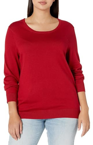 Amazon Essentials Women's Long-Sleeve Lightweight Crewneck Jumper (Available in Plus Size), Red, XL Plus
