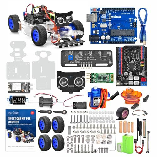 OSOYOO Smart Car para Arduino UNO | Servo Steering Rack DIY Kit | Bluetooth Mock Driving | WiFi IOT | Auto Drive | Learn C++ Programming