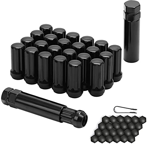 Lot de 24 écrous de roue M14 x 1,5 - 14 x 1,5 - Noirs - 5,1 cm de haut - 2 clés à douille - 14 mm x 1,5 - Écrous de roue en gland