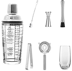 QINGGANGLING999 Set de Coctelería Shaker Glass Set, Shaker Shaker Shaker Shaker Shaker Shaker Shaker, Cocktail Hand Shaker Tool Cinturón Receta Barrel Cocktail Kit (Color : B)