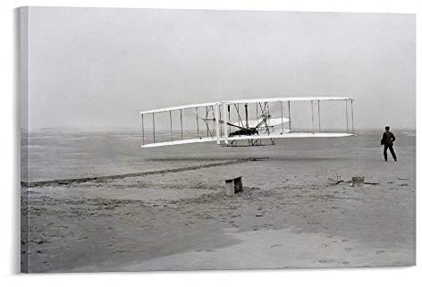 Schwarz und Weiß Dokumentarfilm Fotografie Poster Wright Brothers Wilbur Wright And Orville Wright's First Flight Szene Poster Dekorative Malerei Leinwand Wandkunst Wohnzimmer Poster Schlafzimmer