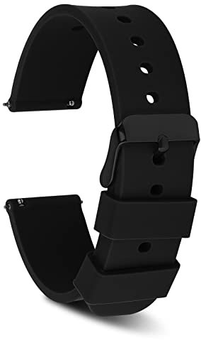 Cobee Silicone Watch Bands, Quick Release Waterproof Soft Rubber Replacement Straps with Stainless Steel Buckle Smart Watch Straps Sport Watchbands Wrist Straps for Men Women(22mm-Black, Black Buckle)