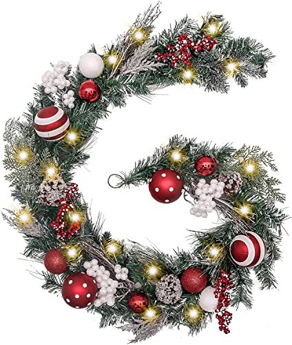 Queta Ghirlanda per albero di Natale, 180 cm, con luci e patate, palline di Natale, per decorare cappotto camino, porta finestra, scale ringhiera
