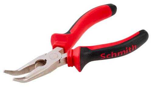 Schmith Spitzzange Gebogen 160 mm - Telefonzange aus Chrom-Vanadium-Stahl - Flachrundzange mit rutschfester Griff - Ein Robustes Werkzeug - Drahtschneide und Formzange