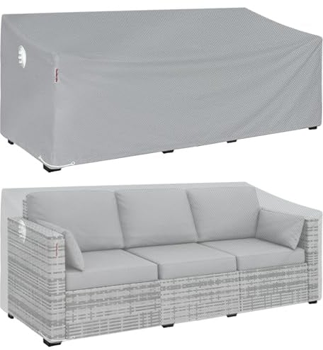 Turtle Life Garden Sofa Cover, Patio Outdoor Heavy Duty Durable UV&Water Resistant Anti-Fading Sofa Covers Lounge Sofa Cover with Air Vents，Grey，213x94x89 cm