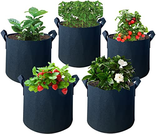 ZhaoCo Lot de 5 Sacs de Plantation en Tissu Non-tissé 3 Gallons / 5 Gallons / 7 Gallons / 10 Gallons Sacs à Plantes pour Fleurs, Pommes de Terre, Tomates, Légumes - 3 Gallons