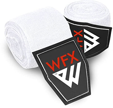 WFX Fasce Boxe 3,5m & 4,5m, Arti Marziali Bende Boxe, Supporto Polso Fascia Box'e per Pugni, Protezione Delle Dita, Allenamento Elastica Pesante per Box'e, MMA, Muay Thai (Bianco 4,5 M)