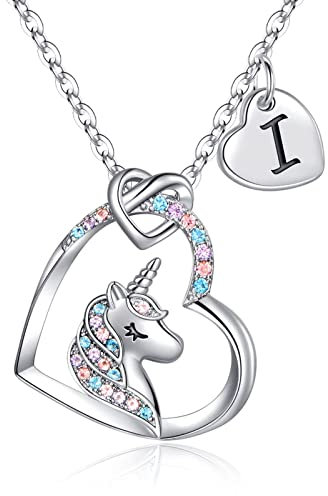 TINGN Einhorn Geschenke für Mädchen, Einhorn Kette mit Buchstaben I Kette Mädchen Einhorn Geschenke für Mädchen Teenager Mädchen Geschenke Herz Einhorn Kette Mädchen Einhorn Schmuck für Mädchen