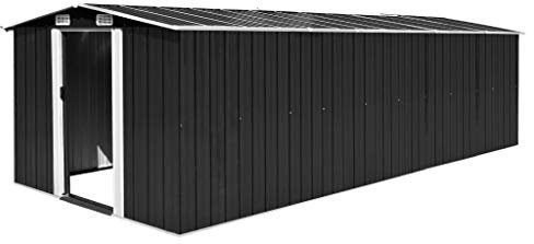 Homgoday Gerätehaus Geräteschuppen Garten Schuppen mit Satteldach und Schiebetür Gartenhaus Mit 4 Lüftungsgittern Metallschuppen für Garten Outdoor 257x580x181 cm Metall Anthrazit